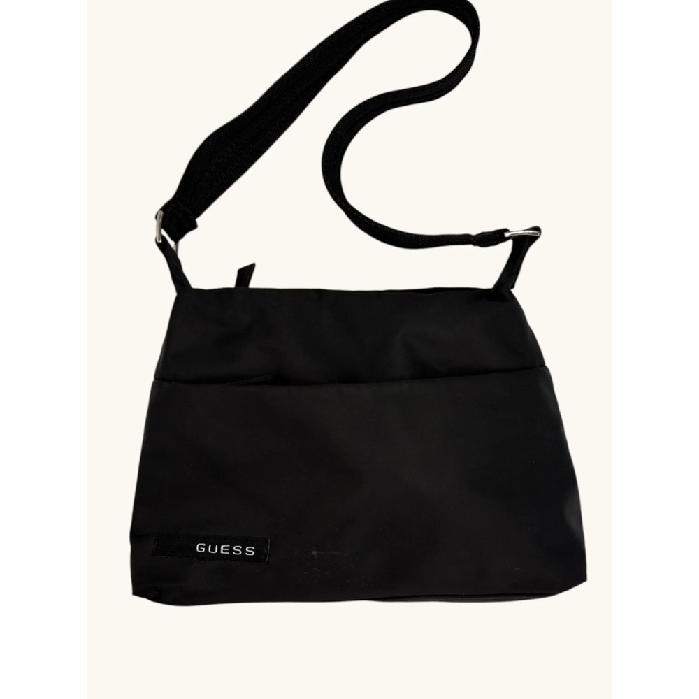Guess Black Nylon Crossbody Bag Adjustable Strap Zip Top Travel Purse Womens